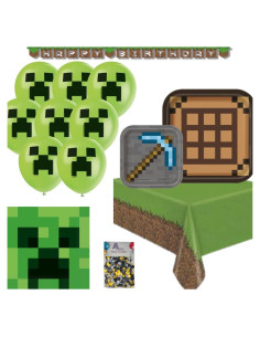 Suministros de Fiesta de Cumpleaños Minecraft - Platos, Servilletas y Decoraciones
