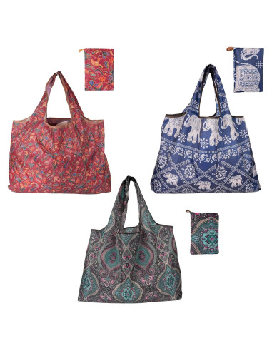Juego de 3 Bolsas de Compras Plegables GracefuLife 56x38cm