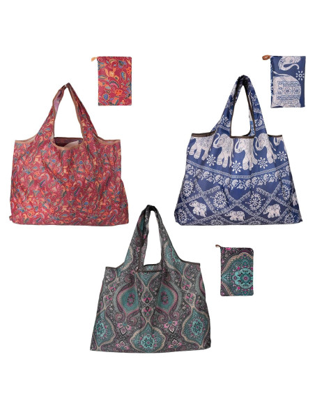 Juego de 3 Bolsas de Compras Plegables GracefuLife 56x38cm