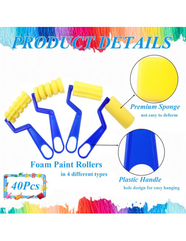 Set de 40 Rodillos de Pintura de Espuma SHANDERBAR 3" Reutilizables