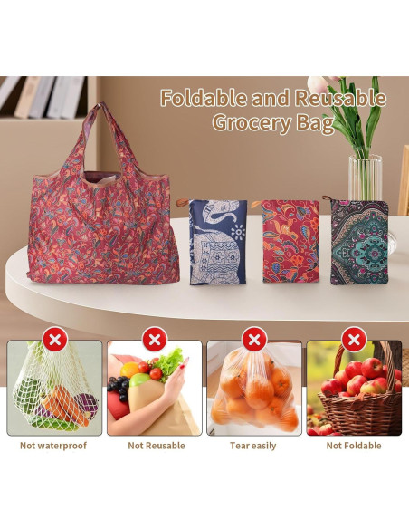 Juego de 3 Bolsas de Compras Plegables GracefuLife 56x38cm