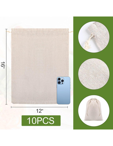 Woanger 10 Bolsas Reutilizables de Algodón 30x40 cm - X-Large