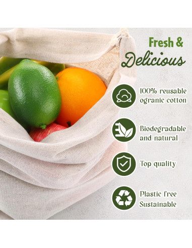 Woanger 10 Bolsas Reutilizables de Algodón 30x40 cm - X-Large