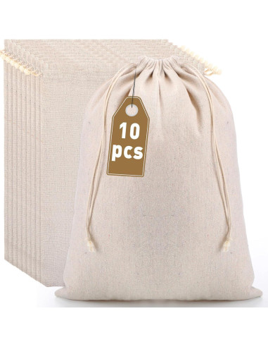Woanger 10 Bolsas Reutilizables de Algodón 30x40 cm - X-Large