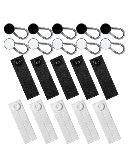 Juego de 20 Extensores de Botón Elástico Canlierr - Negro y Blanco
