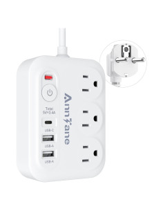 Adaptador de enchufe de viaje 6 en 1 AnnTane con USB-C y 1.22 m