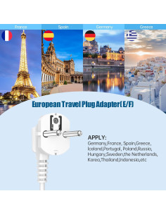 Adaptador de enchufe de viaje 6 en 1 AnnTane con USB-C y 1.22 m 2