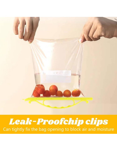 10 Clips de Sellado de Comida Kakalote - 2 Tamaños, Amarillo y Blanco