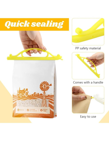 10 Clips de Sellado de Comida Kakalote - 2 Tamaños, Amarillo y Blanco