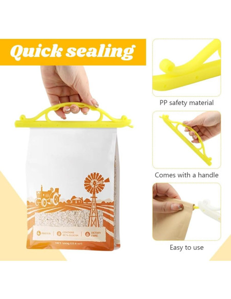 10 Clips de Sellado de Comida Kakalote - 2 Tamaños, Amarillo y Blanco