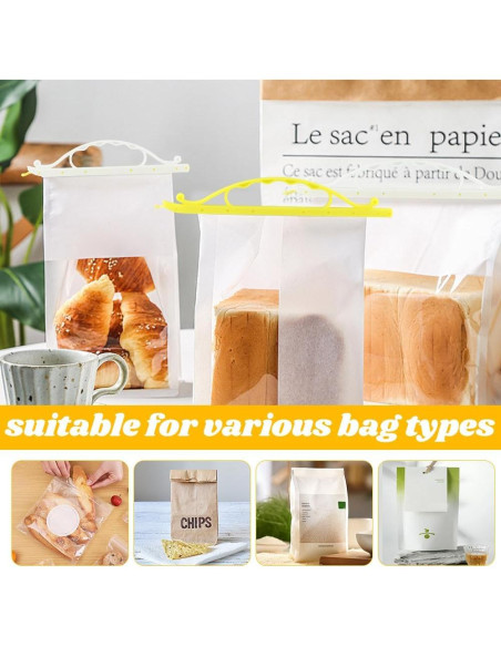 10 Clips de Sellado de Comida Kakalote - 2 Tamaños, Amarillo y Blanco