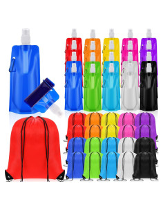 Juego 40 Pcs Botellas de Agua Colapsables 16 oz y Mochilas Teenyyou