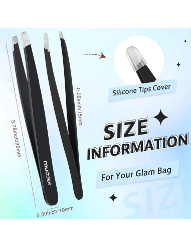 Juego de 6 Pinzas de Cejas Mudder Acero Inoxidable Negro