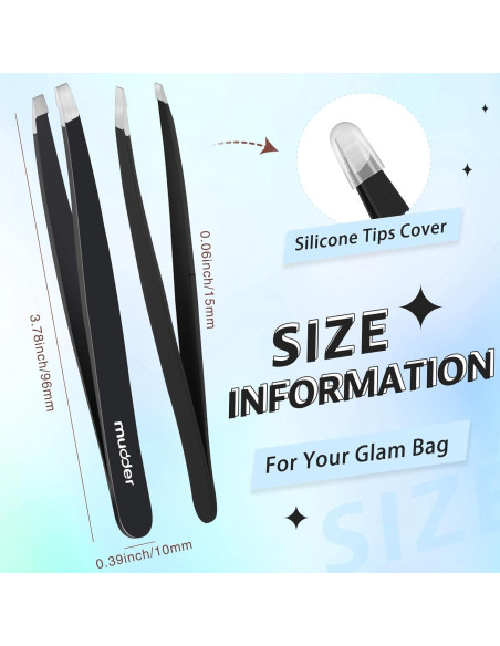 Juego de 6 Pinzas de Cejas Mudder Acero Inoxidable Negro