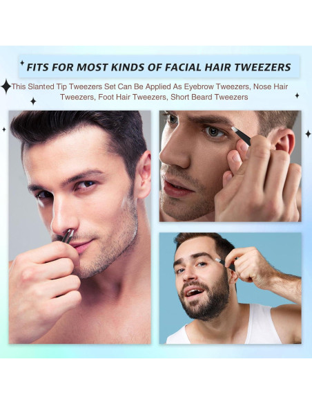 Juego de 6 Pinzas de Cejas Mudder Acero Inoxidable Negro