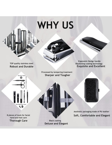 Kit de Manicura y Pedicura 8 Piezas HANTEKAS Acero Inoxidable