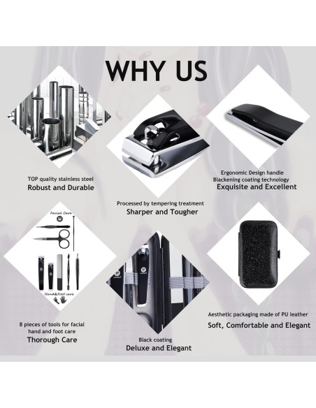 Kit de Manicura y Pedicura 8 Piezas HANTEKAS Acero Inoxidable