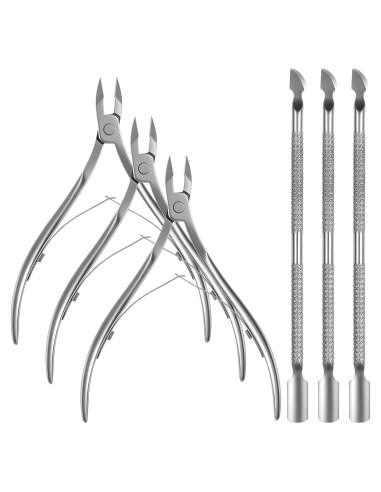 Juego de 6 Herramientas de Manicura Lnngub - Alicates y Empujadores de Cutículas de Acero Inoxidable