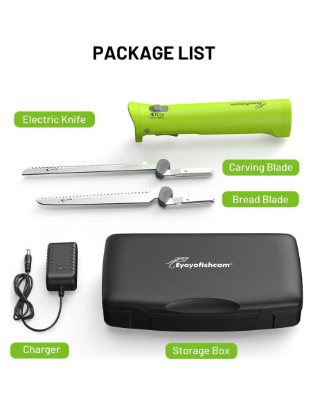Cuchillo Eléctrico Inalámbrico Eyoyofishcam con 2 Cuchillas de Acero Inoxidable