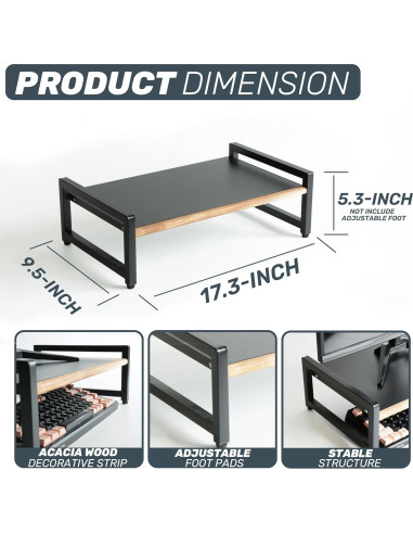 Soporte para Monitor WILDMOS de Metal y Madera 43.94x24.13cm