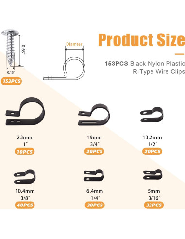 Kit de Clips de Cable Mankk 306 Pcs Nylon Tipo R 6 Tamaños