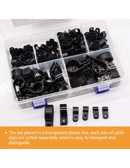 Kit de Clips de Cable Mankk 306 Pcs Nylon Tipo R 6 Tamaños