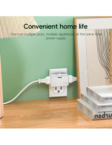 Adaptador de Enchufe Plano ZOHOJOV 2 Clavijas 3 Vías Blanco