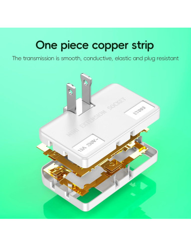 Adaptador de Enchufe Plano ZOHOJOV 2 Clavijas 3 Vías Blanco