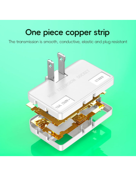 Adaptador de Enchufe Plano ZOHOJOV 2 Clavijas 3 Vías Blanco