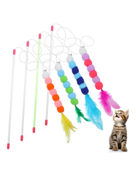 Juguetes Interactivos para Gatos Oruola - 4 Varitas con Pelotas