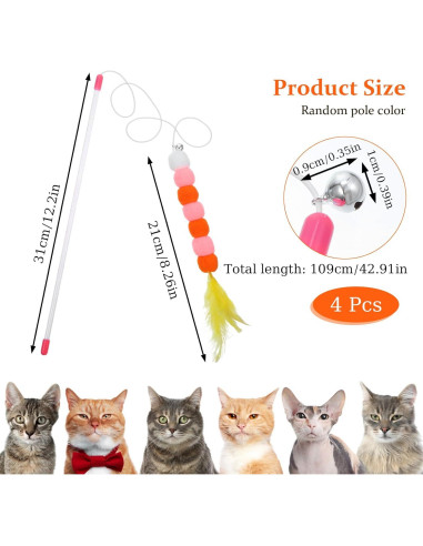 Juguetes Interactivos para Gatos Oruola - 4 Varitas con Pelotas