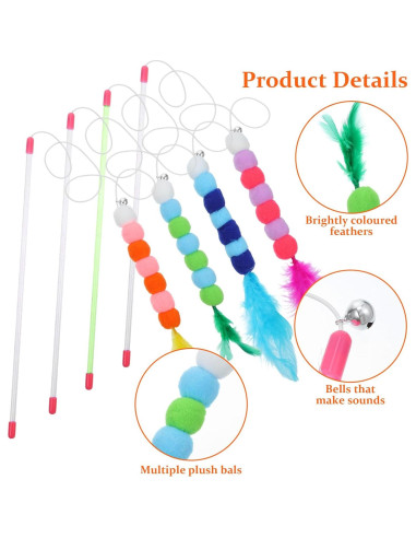 Juguetes Interactivos para Gatos Oruola - 4 Varitas con Pelotas