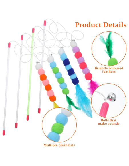 Juguetes Interactivos para Gatos Oruola - 4 Varitas con Pelotas