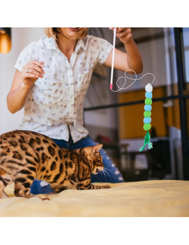 Juguetes Interactivos para Gatos Oruola - 4 Varitas con Pelotas