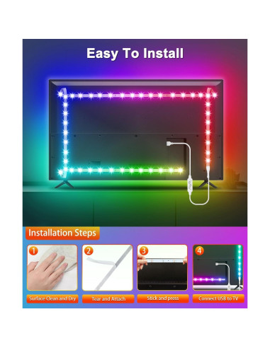 Tira LED 5.0m KeShu para TV 140-190 cm, Control APP Bluetooth