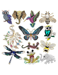 Set de 12 Broches de Animales Junkin con Cristales para Mujeres