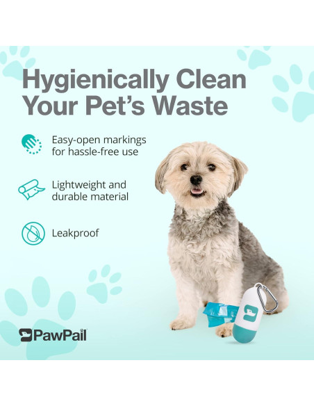 Dispensador de bolsas de excremento PawPail con clip - Incluye 15 bolsas