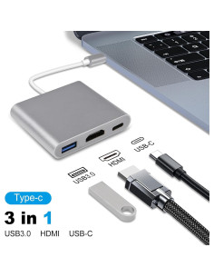 Adaptador USB C a HDMI 4K QAJOPFN 3 en 1 con carga USB 2