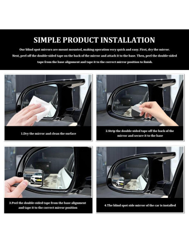 Espejo Convexo de Punto Ciego para Auto Lyxheth 2PCS Ajustable