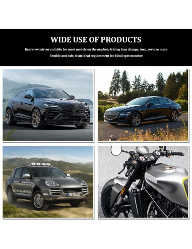 Espejo Convexo de Punto Ciego para Auto Lyxheth 2PCS Ajustable