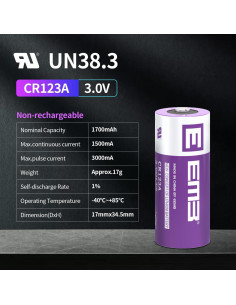 Batería de Litio EEMB CR123A 3V 1700mAh Paquete de 4 2
