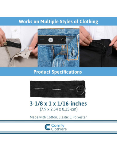 Extensor de Cintura Elástico Comfy Clothiers Negro - Paquete de 5