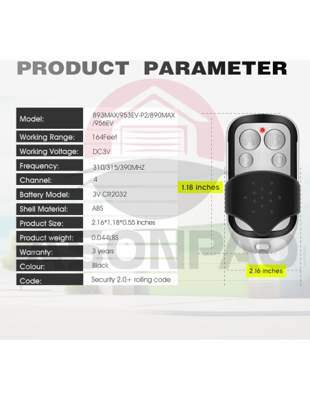 Control Remoto Universal LiftMaster 893MAX 2 Pak para Garaje