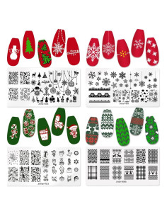 Juego de 4 Placas de Estampado de Uñas Navidad Hying