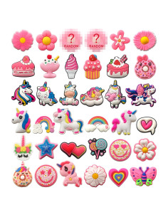 Encantos de Zapatos 36 PCS Flor Rosa Unicornio PVC para Niñas