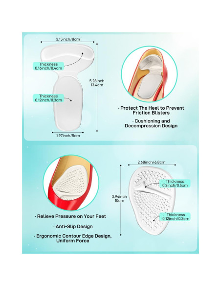 10 Almohadillas de Confort para Tacones Altos Snqqmtt - Gel Transparente
