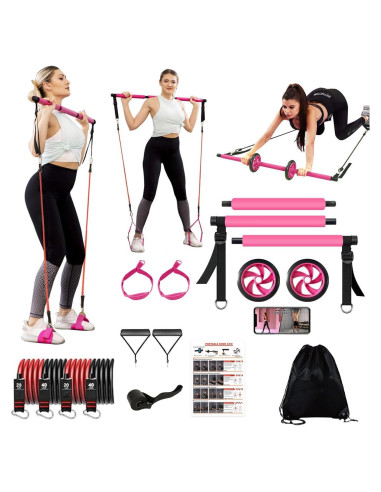 Kit de Barra de Pilates OSCILLATING SLIM Rosa con Bandas de Resistencia