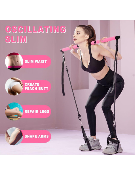 Kit de Barra de Pilates OSCILLATING SLIM Rosa con Bandas de Resistencia