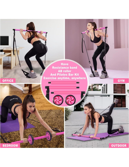 Kit de Barra de Pilates OSCILLATING SLIM Rosa con Bandas de Resistencia