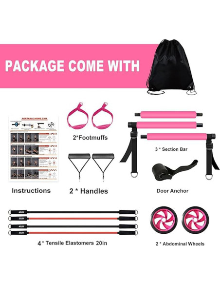 Kit de Barra de Pilates OSCILLATING SLIM Rosa con Bandas de Resistencia